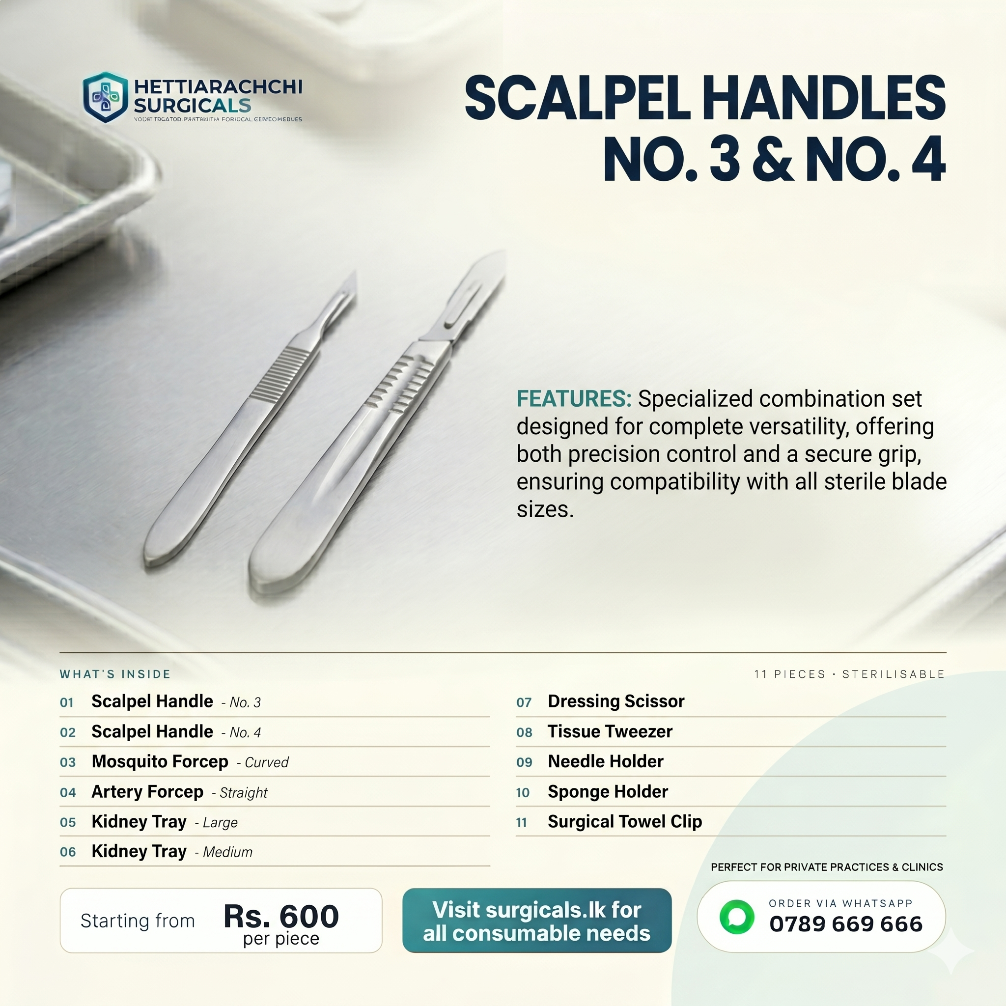 Scalpel Handles No. 3 and 4 — Premium surgical instruments from Hettiarachchi Surgicals.